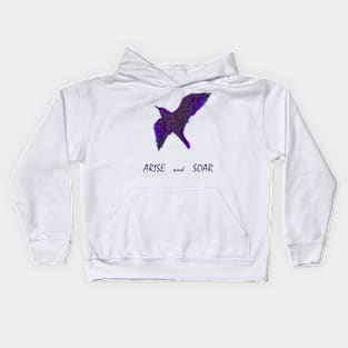 Go Higher with Arise and Soar Quote - with Purple Floral Bird Kids Hoodie